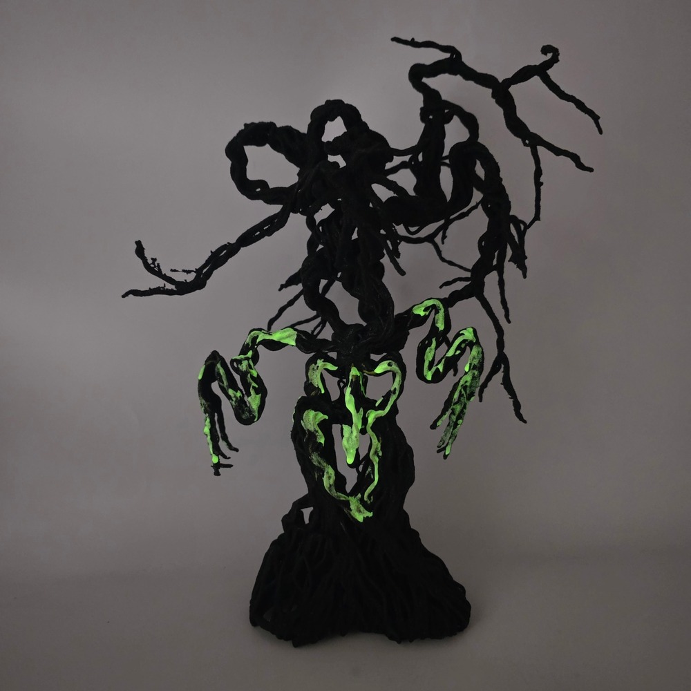 Spooky Black Halloween Tree Glow in the Dark Skull Skeleton Decor 12"